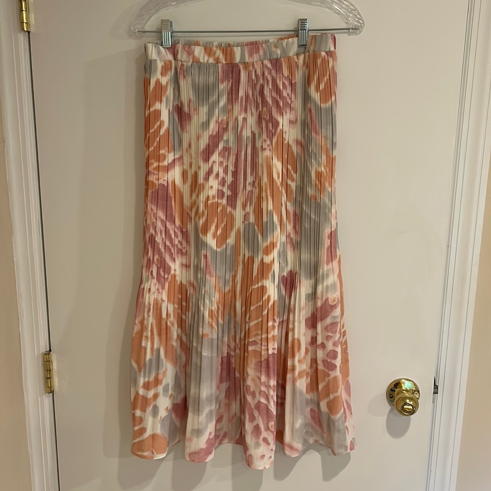 Beautiful She + Sky colorful tie dye pleated high waisted midi skirt size medium